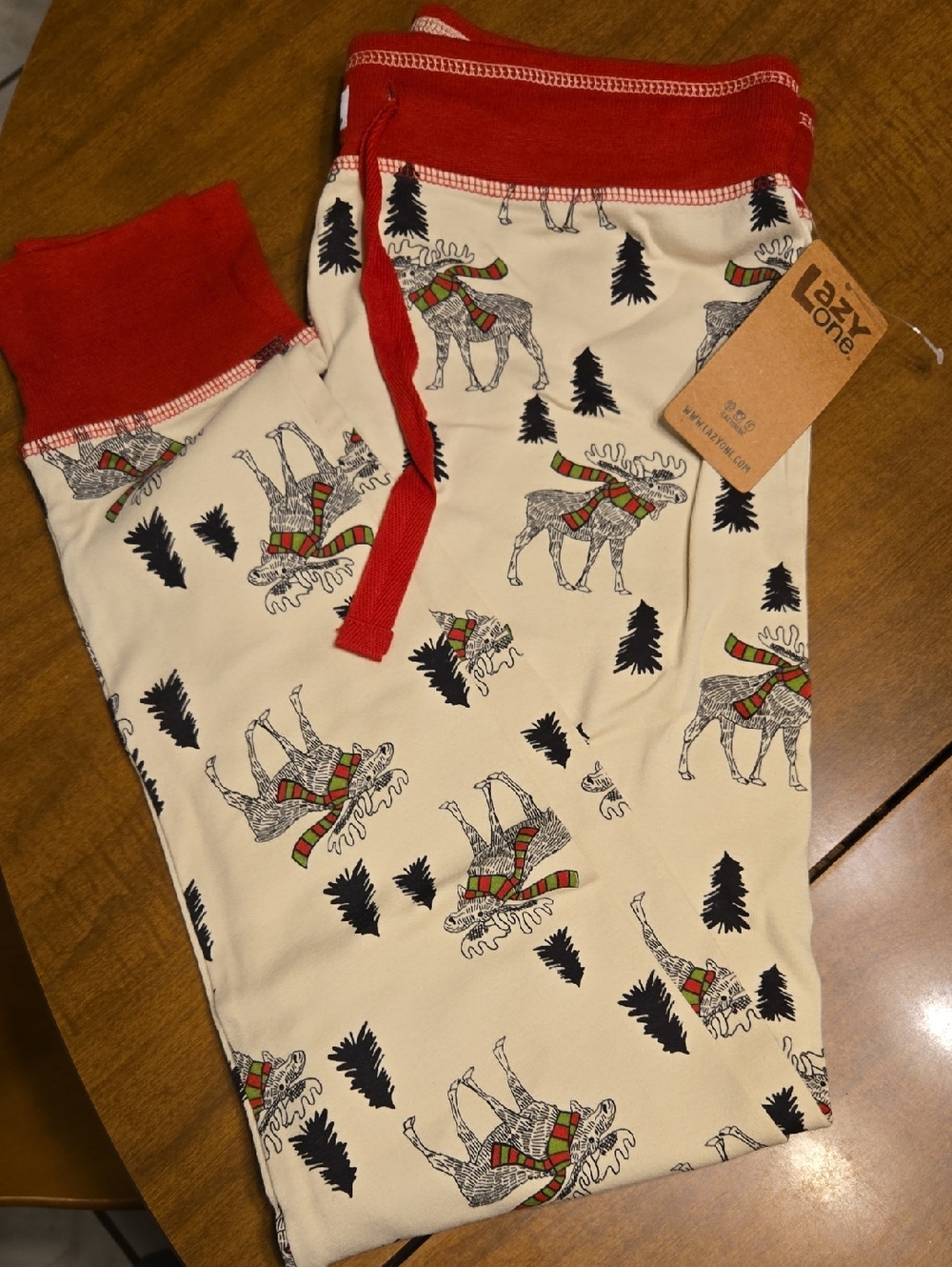 Lazy One Cream Moose Print Pajama Pants with Red Trim